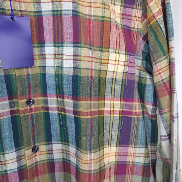 Alan Flusser Button Down Medium Plaid Green NWT - Picture 3 of 9